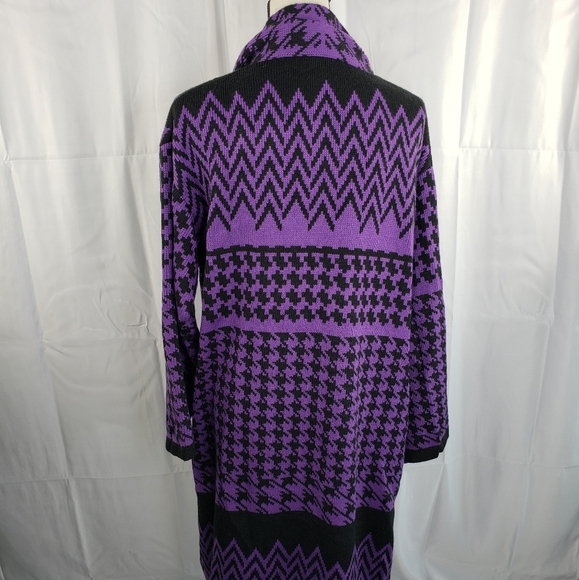 Anthony's Original Purple & Black Midi One Button Built In Scarf Sweater Sz M - Picture 10 of 12
